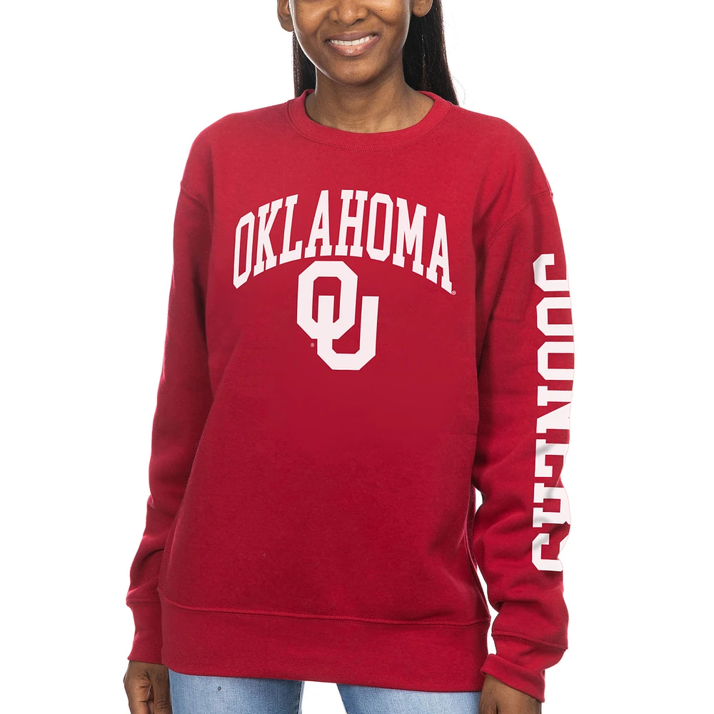 Women's ZooZatz Crimson Oklahoma Sooners Fleece Crewneck Pullover Sweatshirt