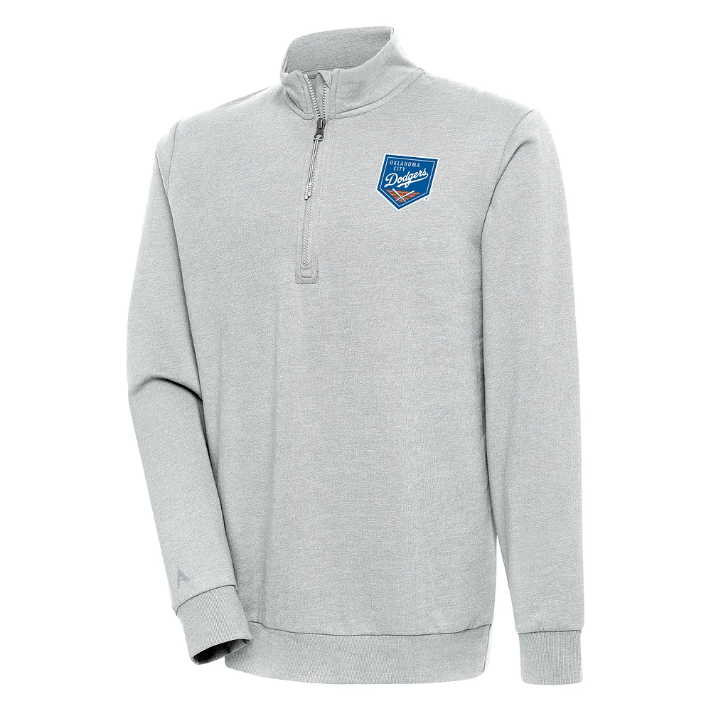 Men's Antigua Heather Gray Oklahoma City Dodgers Action Quarter-Zip Pullover Sweatshirt