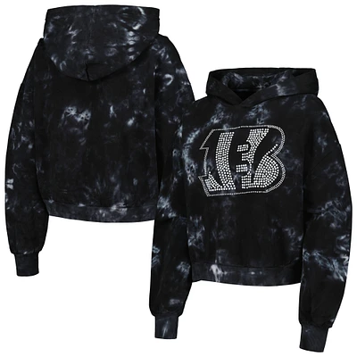 Women's The Wild Collective Black Cincinnati Bengals Tie-Dye Cropped Pullover Hoodie