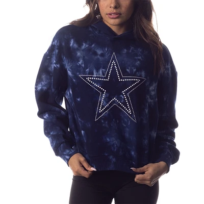 Women's The Wild Collective Navy Dallas Cowboys Tie-Dye Cropped Pullover Hoodie