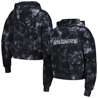 Women's The Wild Collective Black Las Vegas Raiders Tie-Dye Cropped Pullover Hoodie