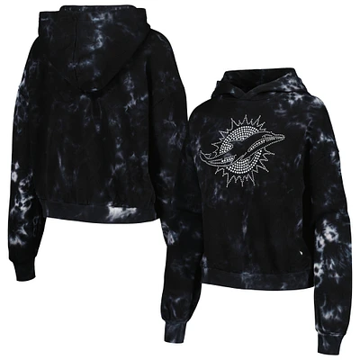 Women's The Wild Collective Black Miami Dolphins Tie-Dye Cropped Pullover Hoodie