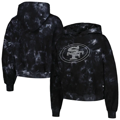 Women's The Wild Collective Black San Francisco 49ers Tie-Dye Cropped Pullover Hoodie