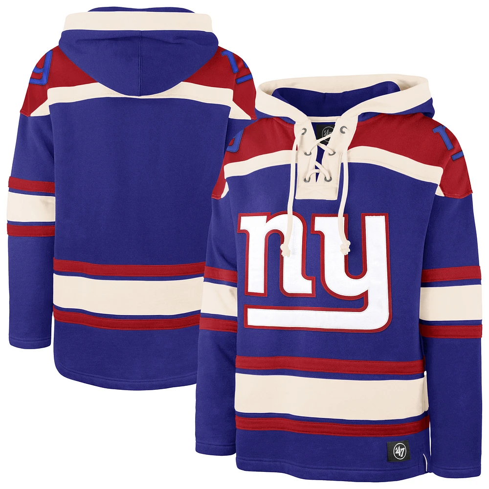 Men's '47 Royal New York Giants Big & Tall Superior Lacer Pullover Hoodie