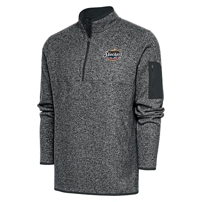Men's Antigua Heather Gray Biloxi Shuckers Big & Tall Fortune Quarter-Zip Pullover Jacket