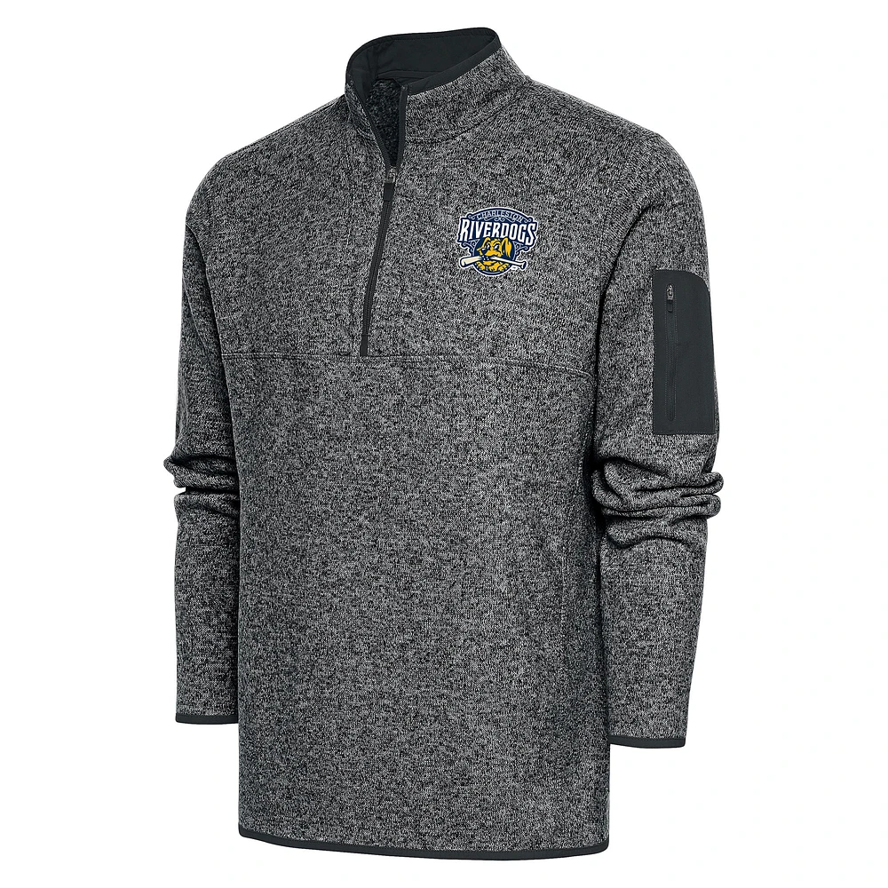 Men's Antigua Heather Gray Charleston RiverDogs Big & Tall Fortune Quarter-Zip Pullover Jacket