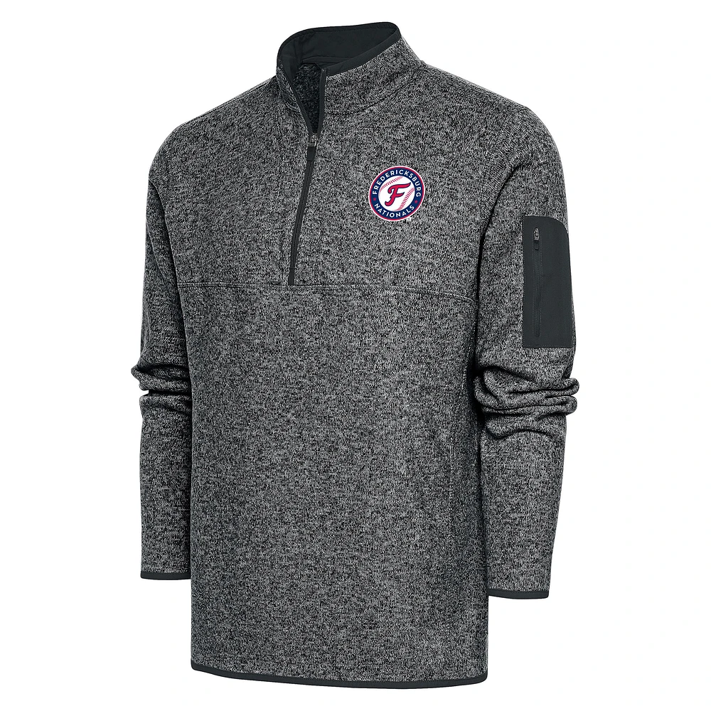Men's Antigua Heather Gray Fredericksburg Nationals Big & Tall Fortune Quarter-Zip Pullover Jacket