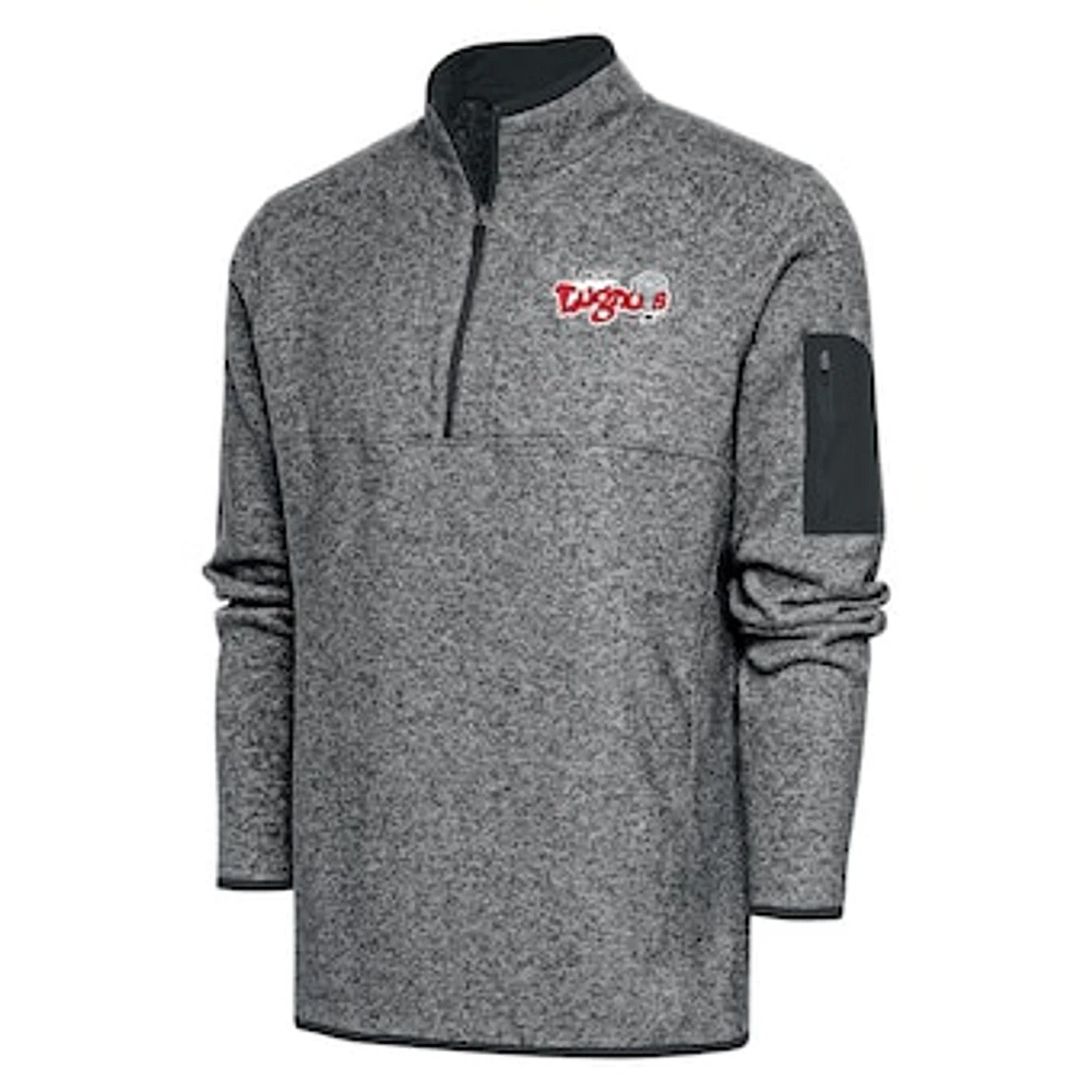 Men's Antigua Heather Gray Lansing Lugnuts Big & Tall Fortune Quarter-Zip Pullover Jacket