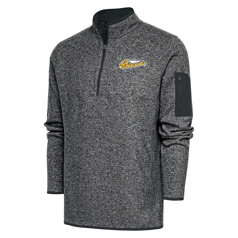 Men's Antigua Heather Gray Montgomery Biscuits Big & Tall Fortune Quarter-Zip Pullover Jacket