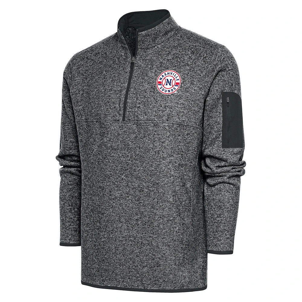 Men's Antigua Heather Gray Nashville Sounds Big & Tall Fortune Quarter-Zip Pullover Jacket