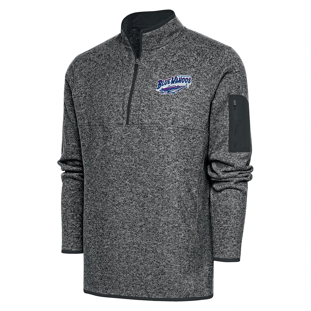 Men's Antigua Heather Gray Pensacola Blue Wahoos Big & Tall Fortune Quarter-Zip Pullover Jacket