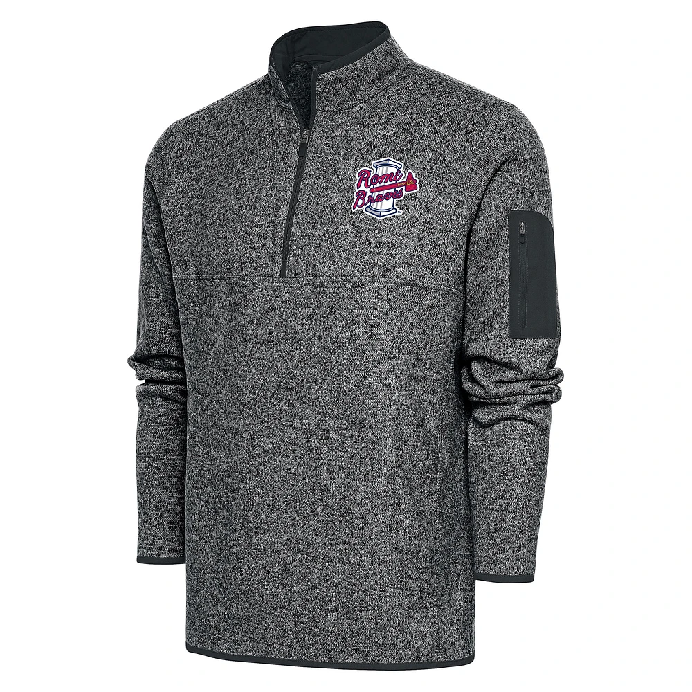 Men's Antigua Heather Gray Rome Braves Big & Tall Fortune Quarter-Zip Pullover Jacket