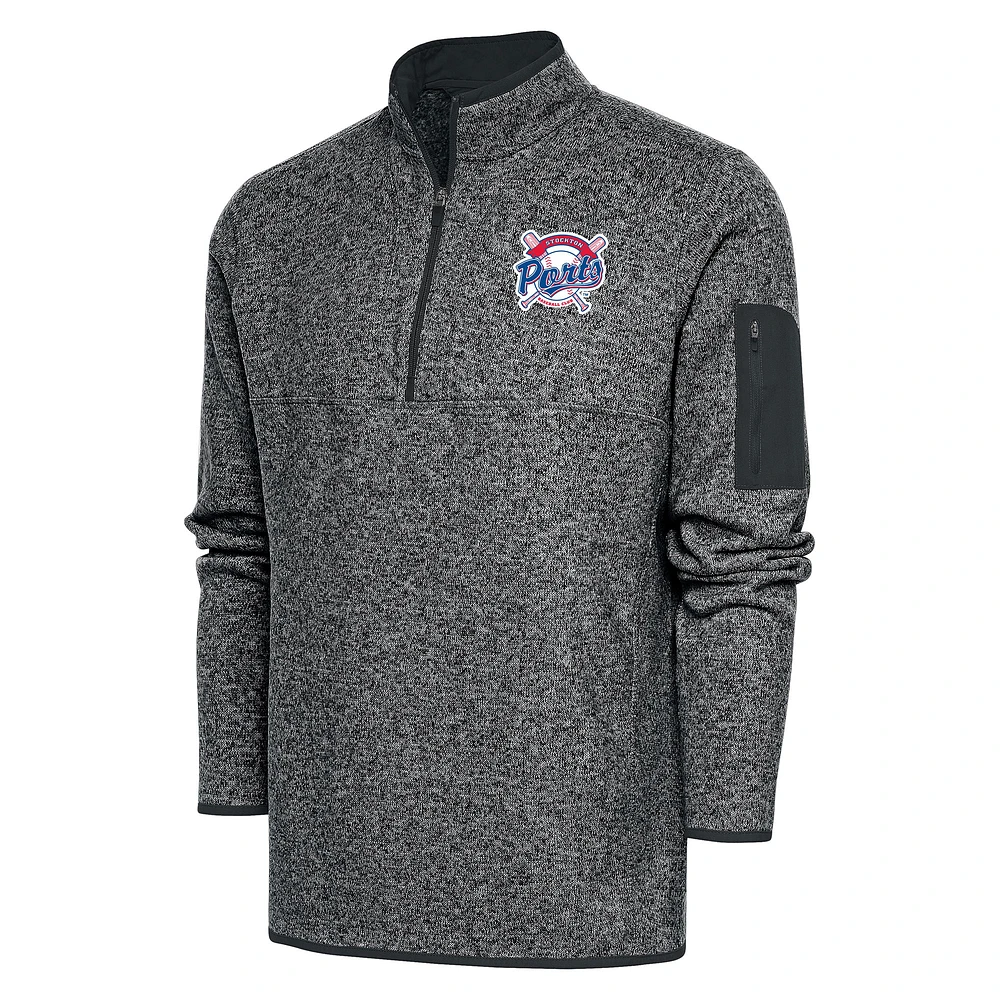 Men's Antigua Heather Gray Stockton Ports Big & Tall Fortune Quarter-Zip Pullover Jacket