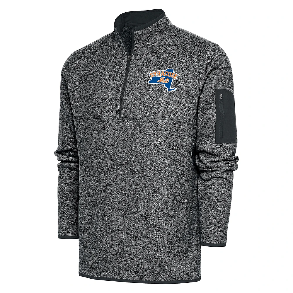 Men's Antigua Heather Gray Syracuse Mets Big & Tall Fortune Quarter-Zip Pullover Jacket