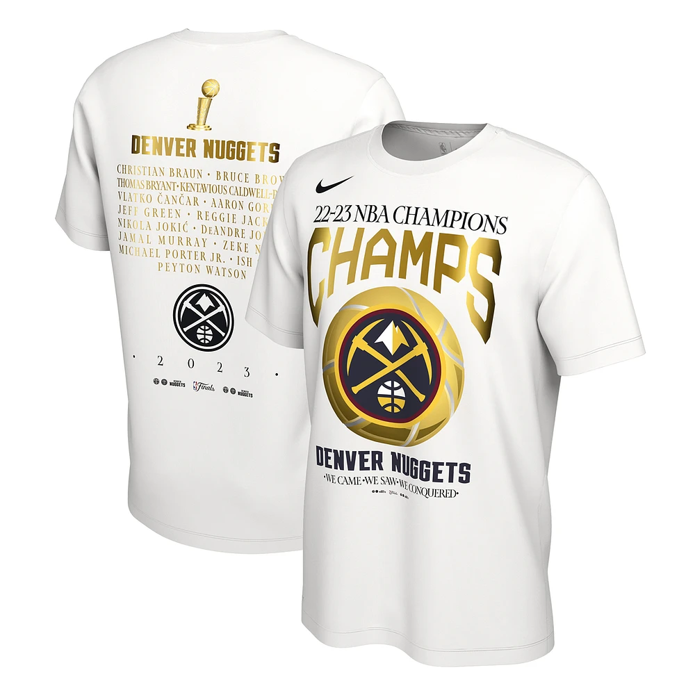 Men's Nike White Denver Nuggets 2023 NBA Finals Champions Celebration Roster T-Shirt