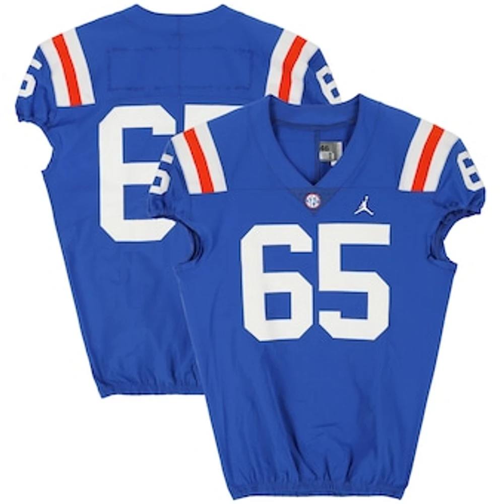 Florida Gators Team-Issued #65 Blue Throwback Jersey from the 2020-21 NCAA Football Seasons