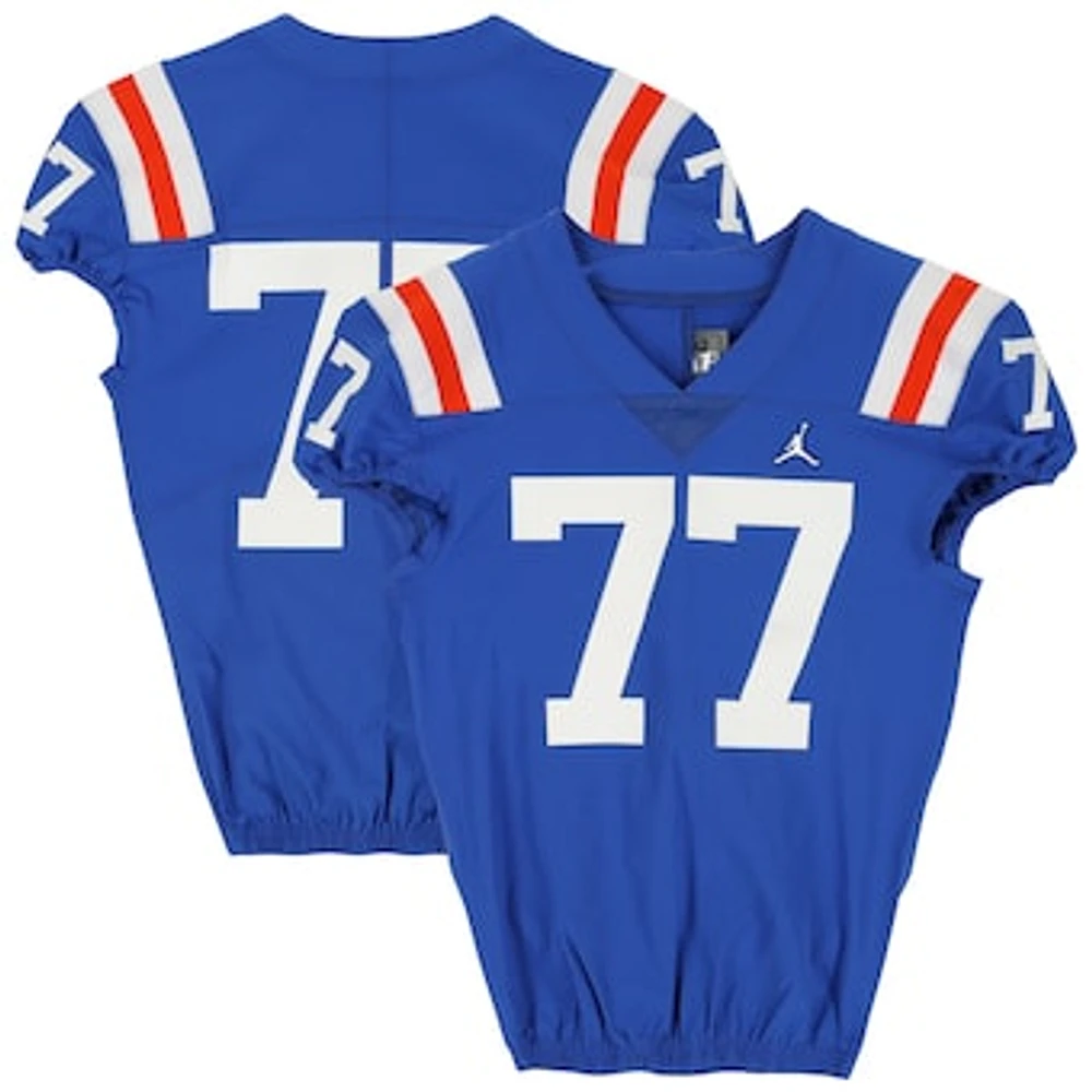 Florida Gators Team-Issued #77 Royal Throwback Jersey from the 2020-21 NCAA Football Seasons