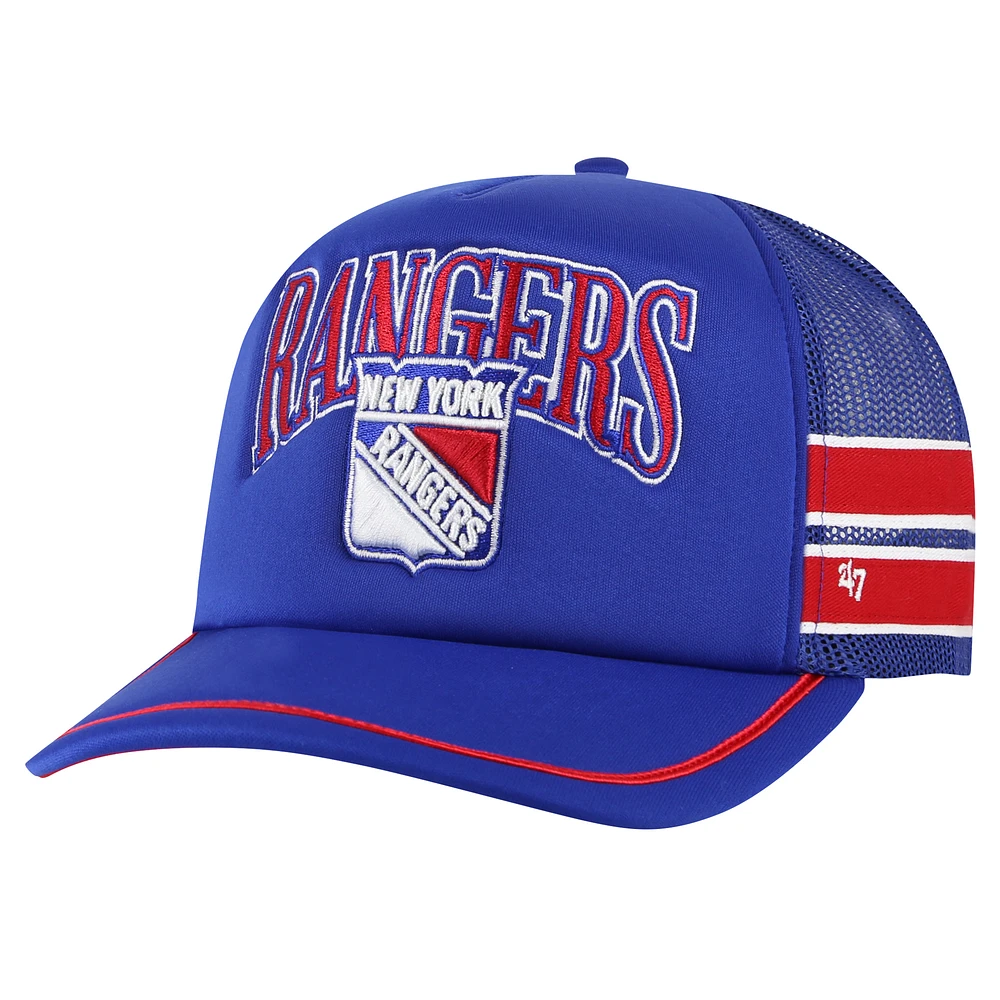 Men's '47 Blue New York Rangers Sideband Stripes Trucker Snapback Hat