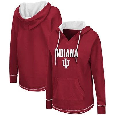 Women's Colosseum Crimson Indiana Hoosiers Tunic V-Neck Pullover Hoodie