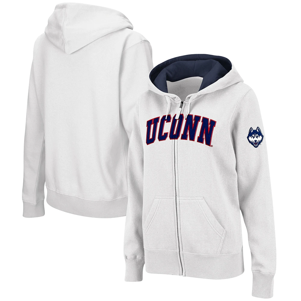 Women's Colosseum White UConn Huskies Arched Name Full-Zip Hoodie