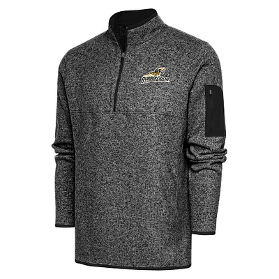 Men's Antigua Heather Black Akron RubberDucks Fortune Quarter-Zip Pullover Jacket