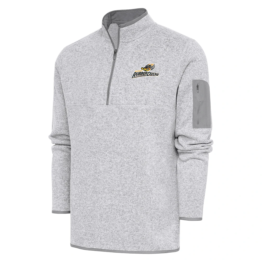 Men's Antigua Heather Gray Akron RubberDucks Fortune Quarter-Zip Pullover Jacket