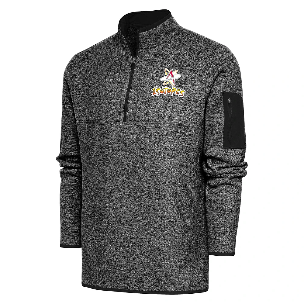Men's Antigua Heather Black Albuquerque Isotopes Fortune Quarter-Zip Pullover Jacket