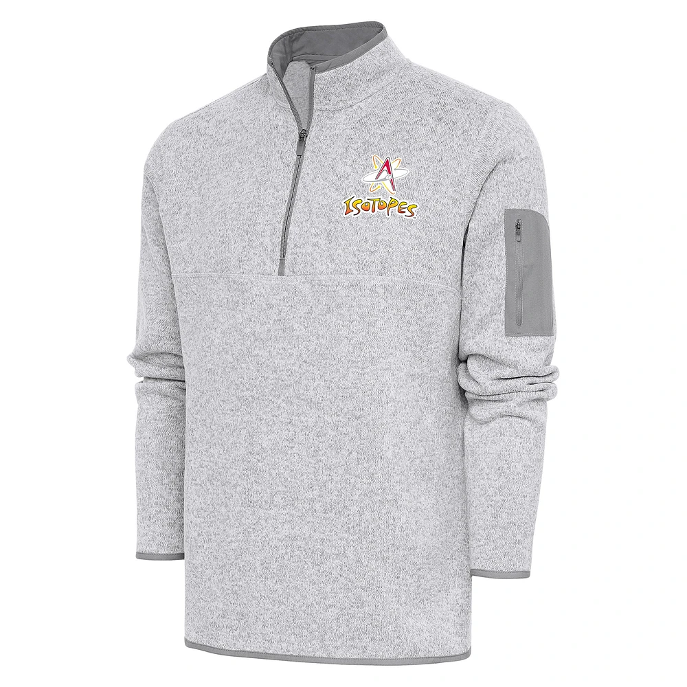 Men's Antigua Heather Albuquerque Isotopes Fortune Quarter-Zip Pullover Jacket