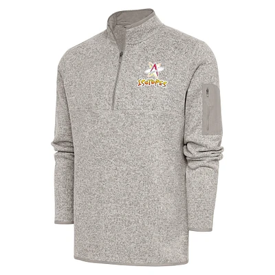 Men's Antigua Oatmeal Albuquerque Isotopes Fortune Quarter-Zip Pullover Jacket