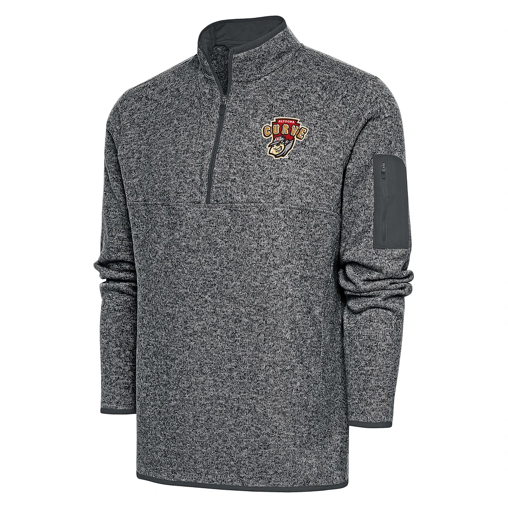 Men's Antigua Heather Charcoal Altoona Curve Fortune Quarter-Zip Pullover Jacket
