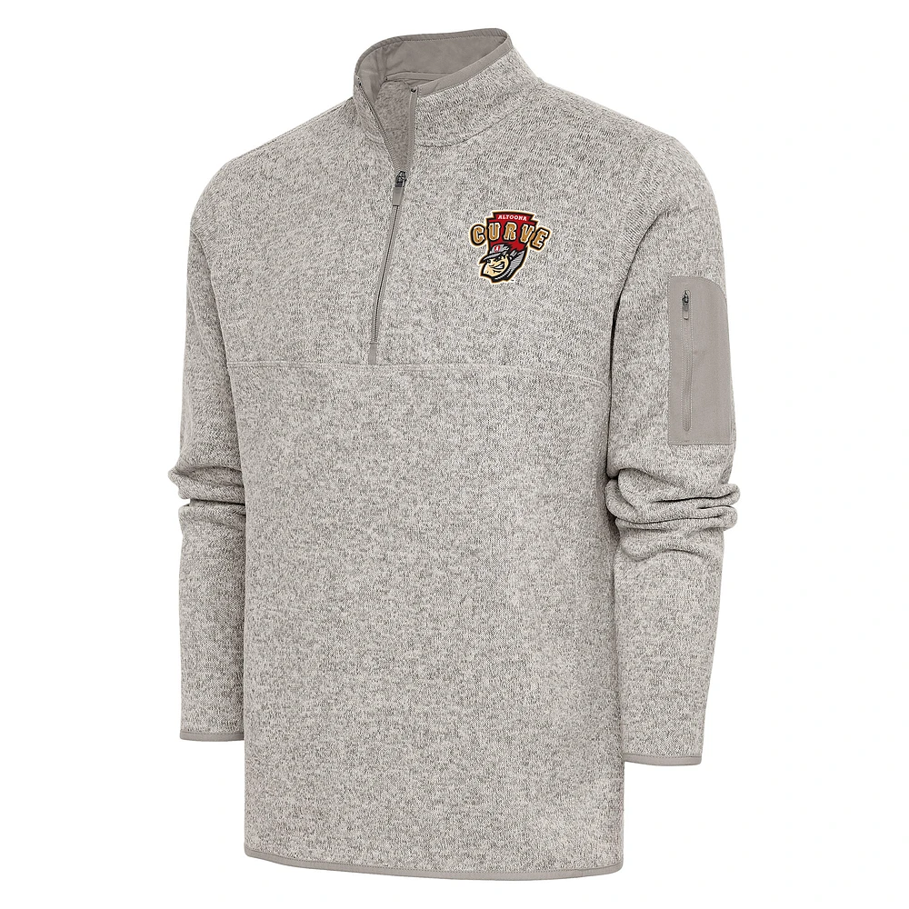 Men's Antigua Oatmeal Altoona Curve Fortune Quarter-Zip Pullover Jacket