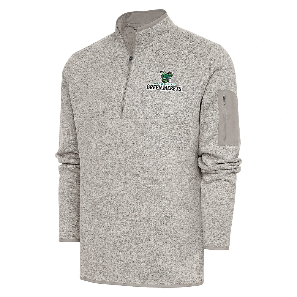 Men's Antigua Oatmeal Augusta GreenJackets Fortune Quarter-Zip Pullover Jacket