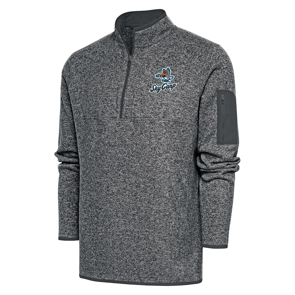 Men's Antigua Heather Charcoal Beloit Sky Carp Fortune Quarter-Zip Pullover Jacket
