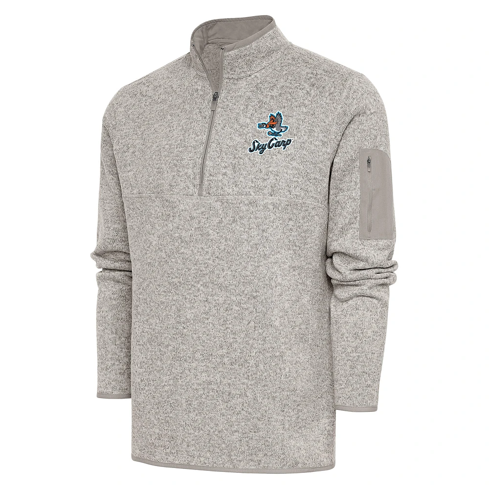 Men's Antigua Oatmeal Beloit Sky Carp Fortune Quarter-Zip Pullover Jacket