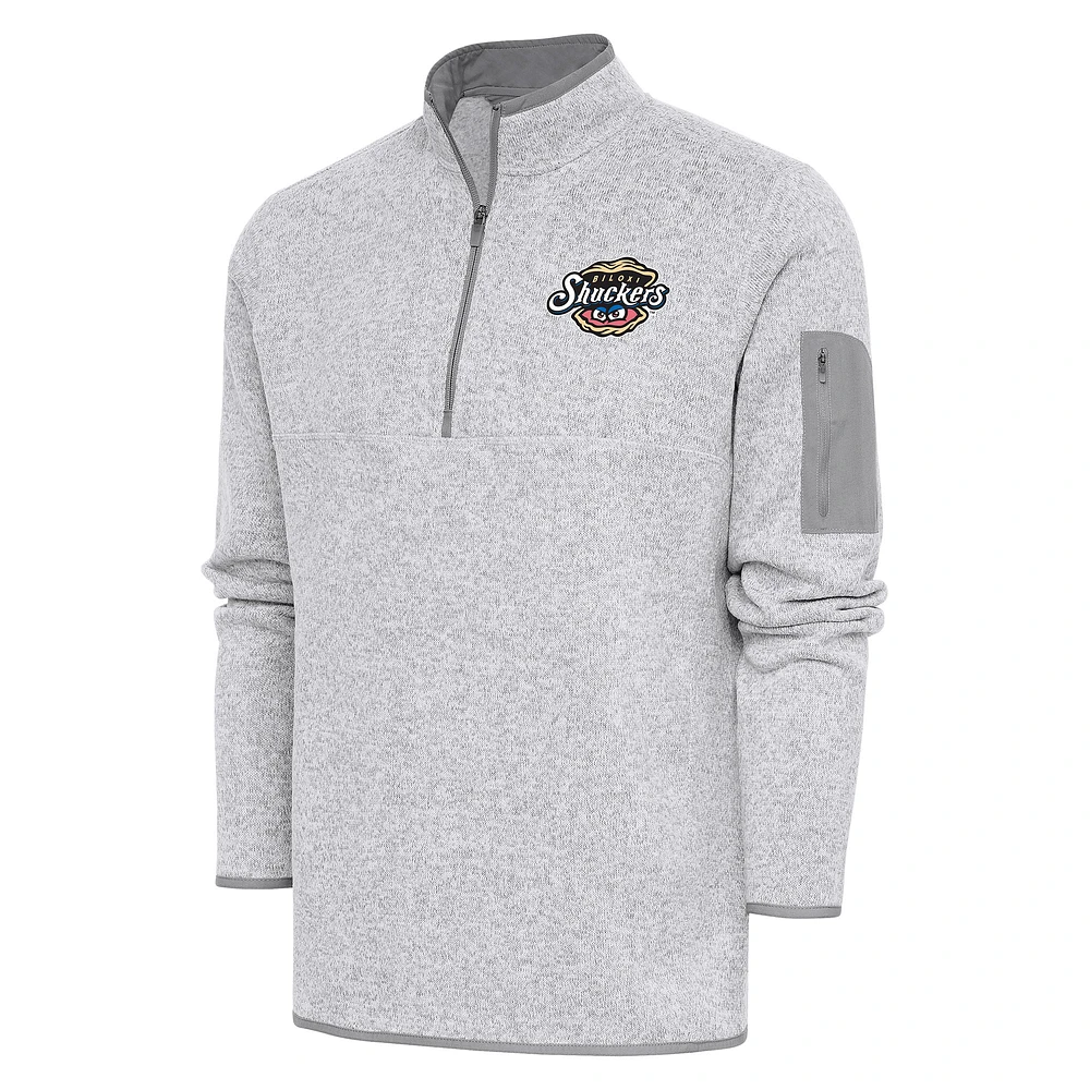 Men's Antigua Heather Biloxi Shuckers Fortune Quarter-Zip Pullover Jacket