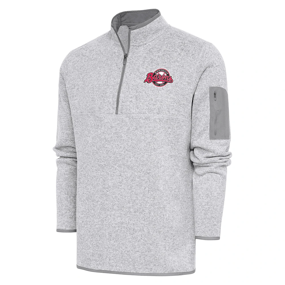 Men's Antigua Heather Birmingham Barons Fortune Quarter-Zip Pullover Jacket