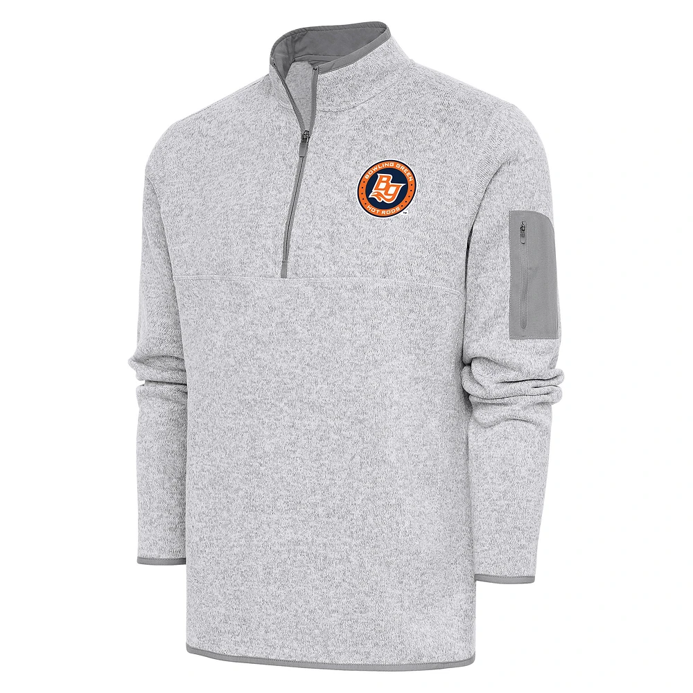 Men's Antigua Heather Bowling Green Hot Rods Fortune Quarter-Zip Pullover Jacket