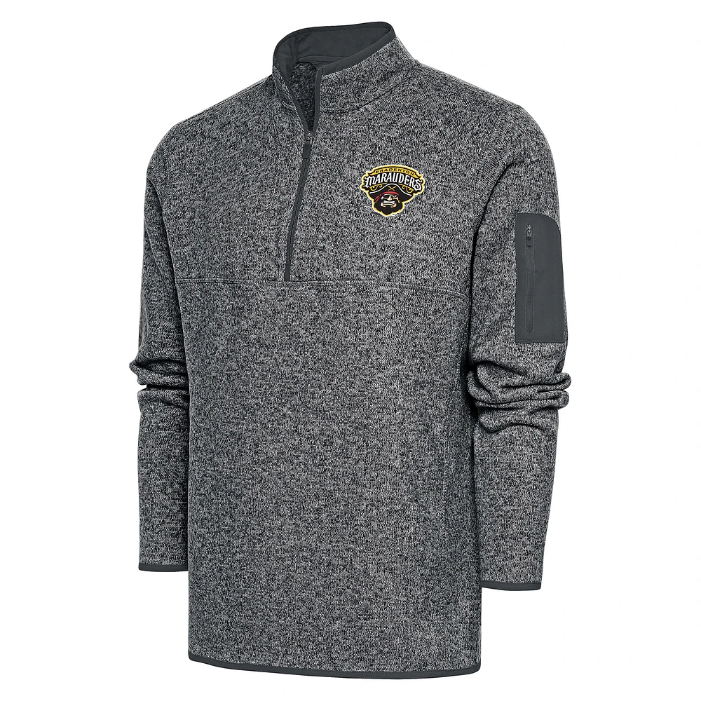 Men's Antigua Heather Charcoal Bradenton Marauders Fortune Quarter-Zip Pullover Jacket