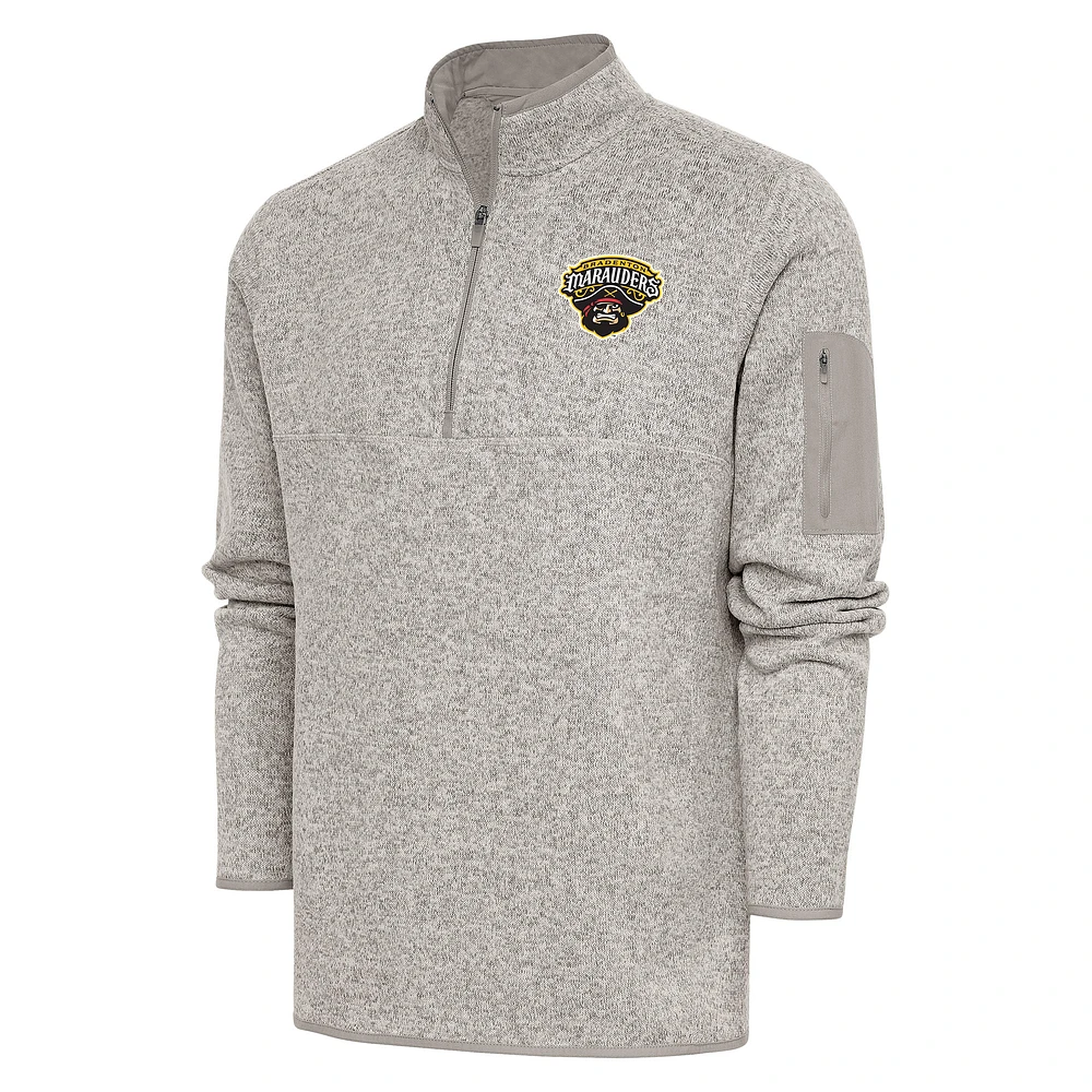 Men's Antigua Oatmeal Bradenton Marauders Fortune Quarter-Zip Pullover Jacket