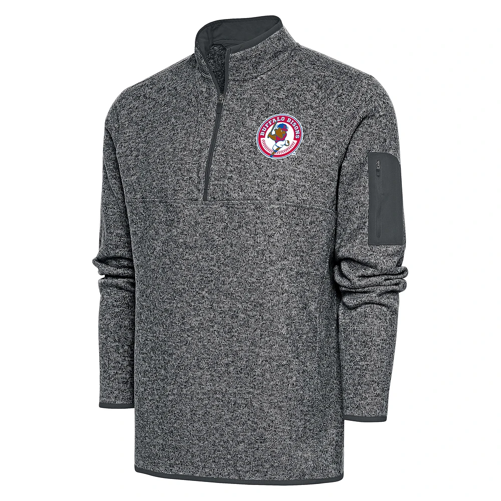 Men's Antigua Heather Charcoal Buffalo Bisons Fortune Quarter-Zip Pullover Jacket