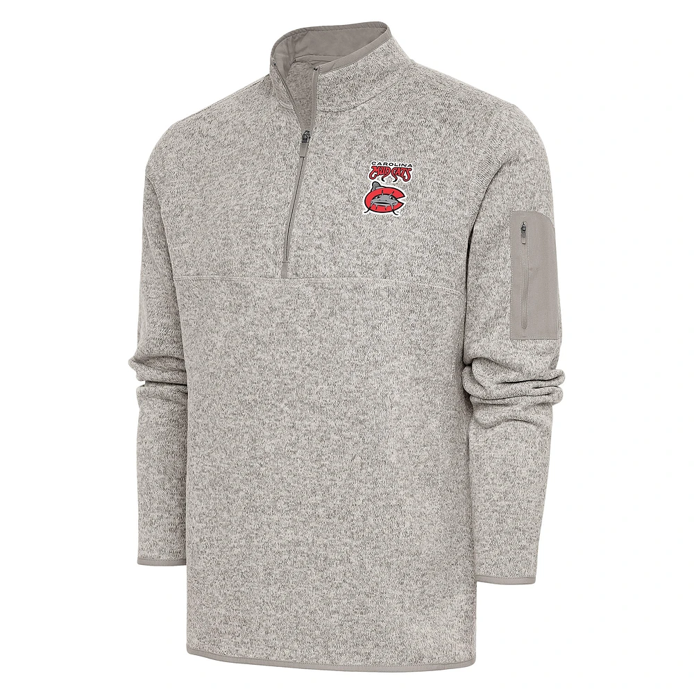 Men's Antigua Oatmeal Carolina Mudcats Fortune Quarter-Zip Pullover Jacket