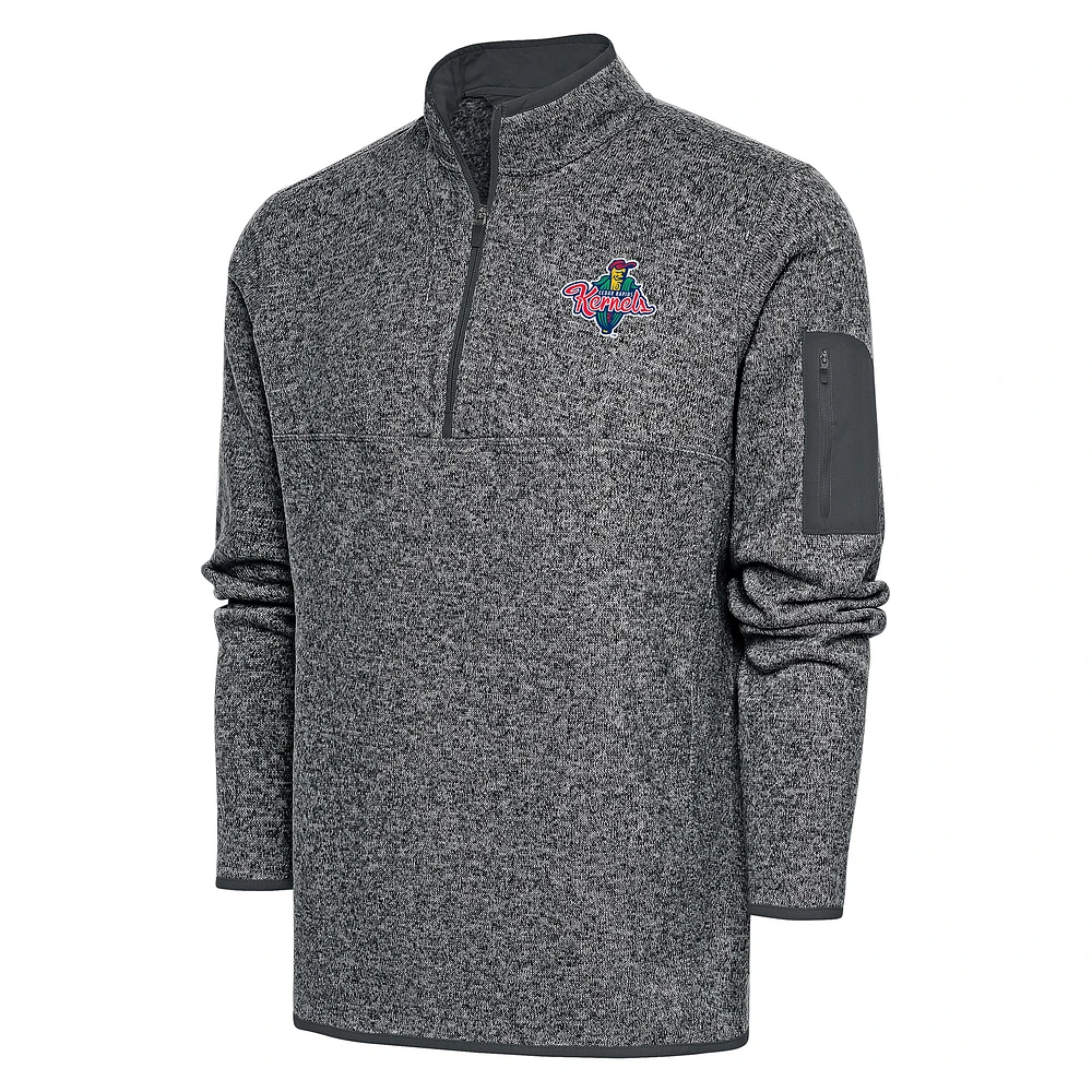 Men's Antigua Heather Charcoal Cedar Rapids Kernels Fortune Quarter-Zip Pullover Jacket