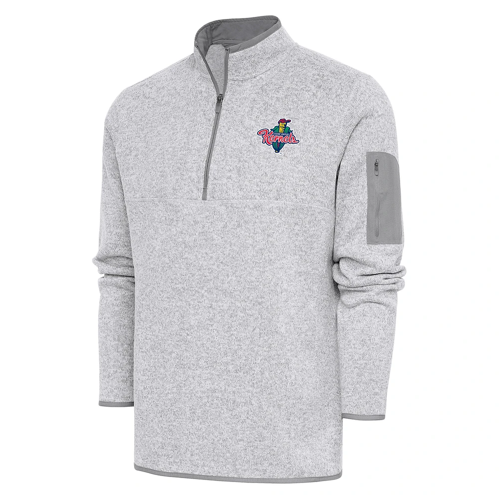 Men's Antigua Heather Cedar Rapids Kernels Fortune Quarter-Zip Pullover Jacket
