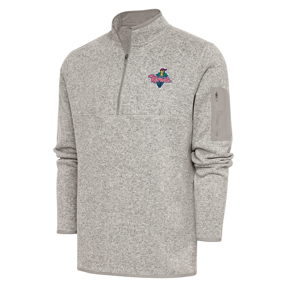 Men's Antigua Oatmeal Cedar Rapids Kernels Fortune Quarter-Zip Pullover Jacket