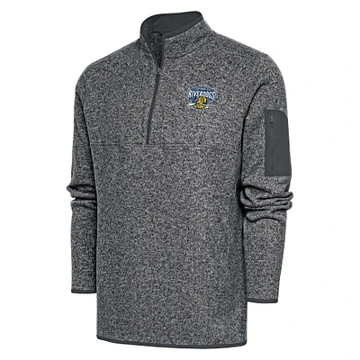 Men's Antigua Heather Charcoal Charleston RiverDogs Fortune Quarter-Zip Pullover Jacket