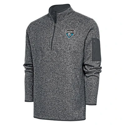 Men's Antigua Heather Charcoal Charlotte Knights Fortune Quarter-Zip Pullover Jacket