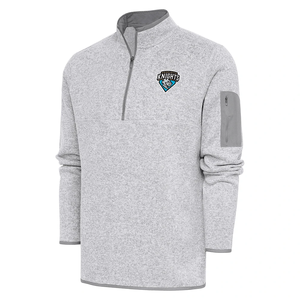Men's Antigua Heather Charlotte Knights Fortune Quarter-Zip Pullover Jacket