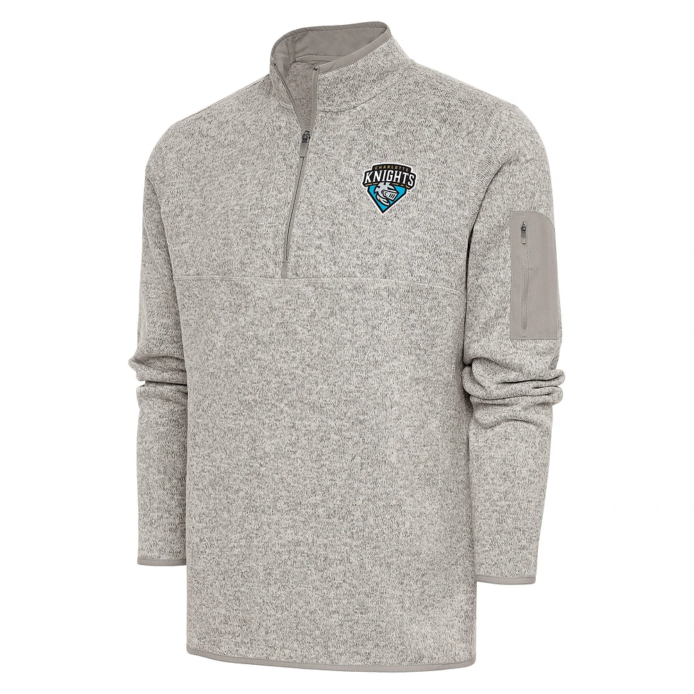 Men's Antigua Oatmeal Charlotte Knights Fortune Quarter-Zip Pullover Jacket