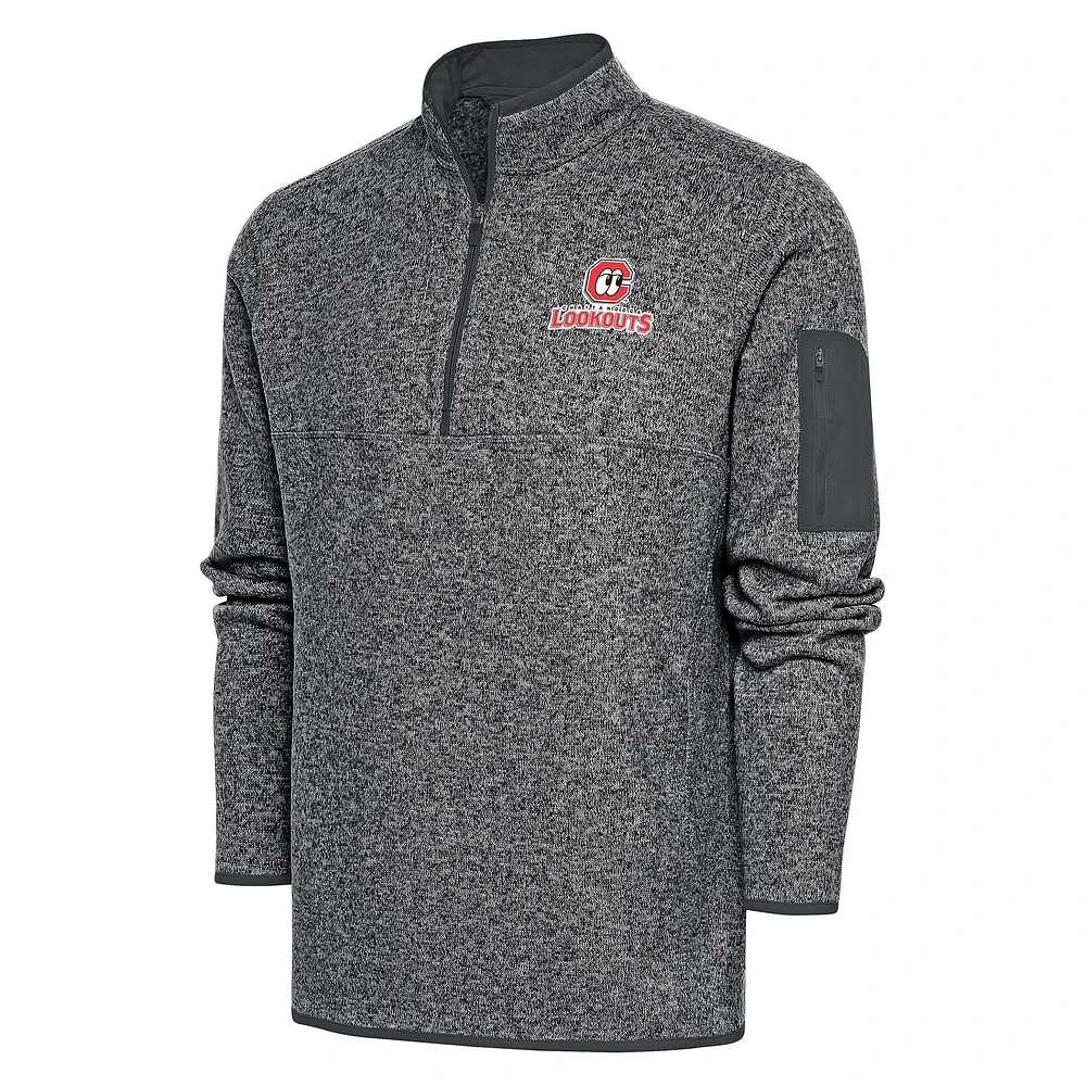 Men's Antigua Heather Charcoal Chattanooga Lookouts Fortune Quarter-Zip Pullover Jacket