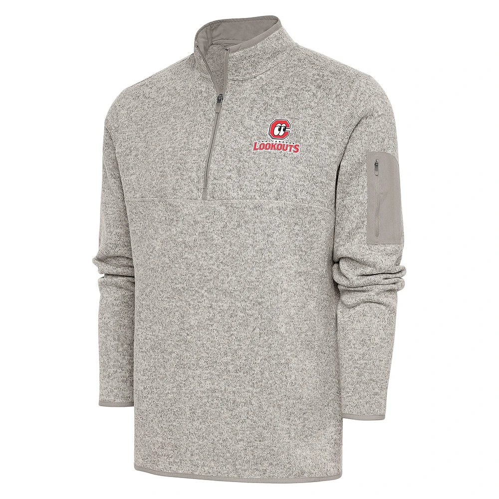 Men's Antigua Oatmeal Chattanooga Lookouts Fortune Quarter-Zip Pullover Jacket